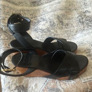 Black Wedge Sandals with Ankle Strap